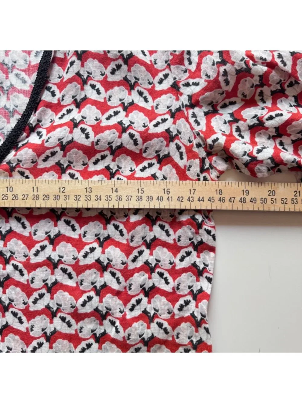 Tory Burch Women Red Floral 100% Linen Black Trim Tunic Top Size XS
